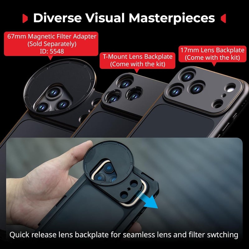 SMALLRIG Mobile Video Cage for iPhone 17 Pro Max, Case with T-Mount Lens Backplate and 17mm Threaded Lens Backplate, TPU Soft Frame, for Video Shooting and Live Streaming, Basic Edition - 5546 - Image 3